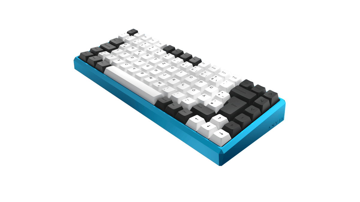 ANVIL NATIVE 75 in Glacial Blue mit Standard-Keycaps, schräg von vorne