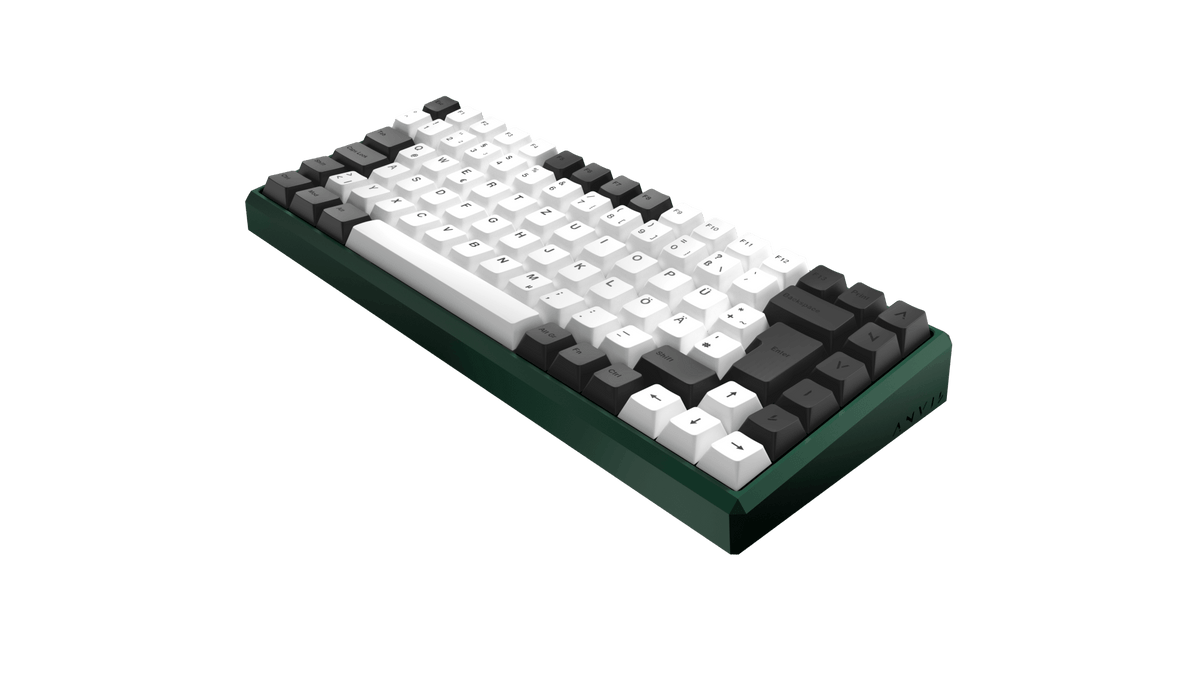 ANVIL NATIVE 75 in Emerald Green mit Standard-Keycaps, schräg von vorne