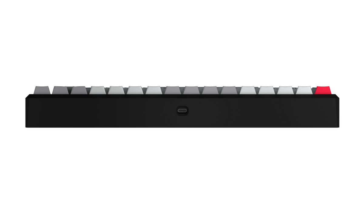 ANVIL NATIVE 75 in Plague Black mit Throwback-Keycaps, Ansicht von hinten
