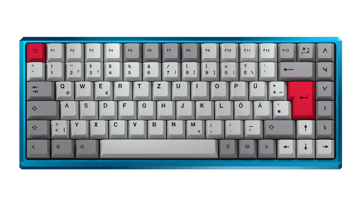 ANVIL NATIVE 75 in Glacial Blue mit Throwback-Keycaps, Ansicht von oben