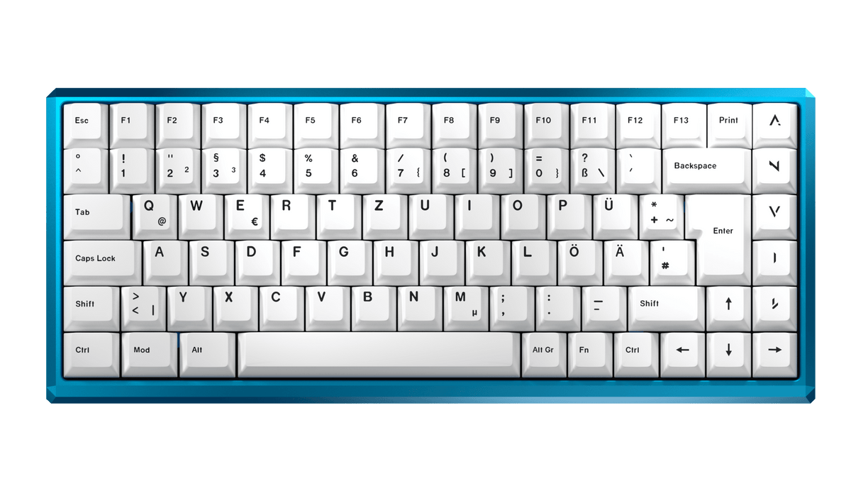 ANVIL NATIVE 75 in Glacial Blue mit White-Keycaps, Ansicht von oben