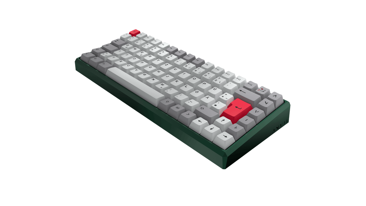 ANVIL NATIVE 75 in Emerald Green mit Throwback-Keycaps, schräg von vorne